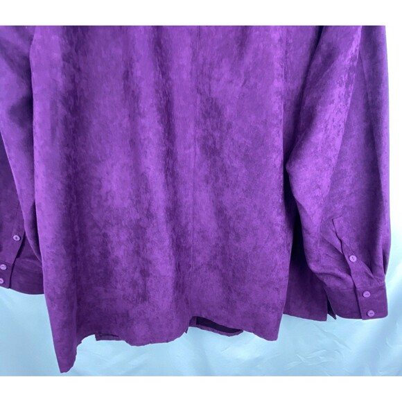 NWT Catherines Womens Button Down Top 3X Purple Faux Suede Long Sleeve Blouse - Picture 14 of 14